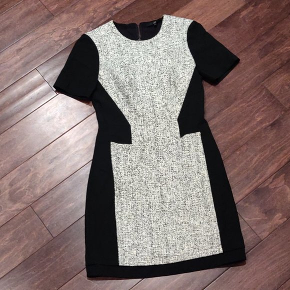 Tibi Tweed Peekaboo Black Shift Dress SIZE 4 - Picture 1 of 5